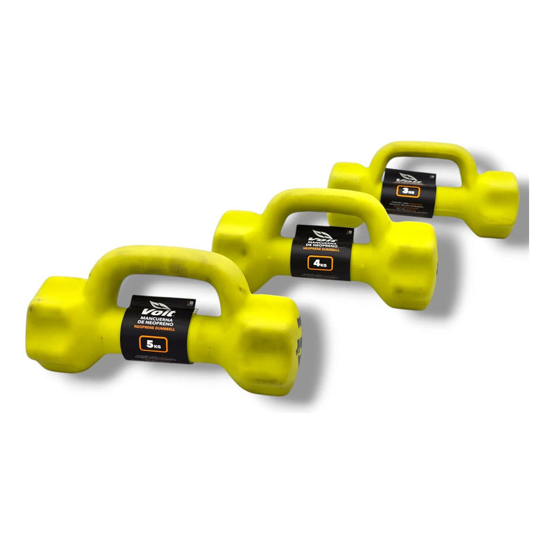 Kit De Mancuernas Pesa Hexagonal Marca Voit 3kg, 4kg Y 5kg Amarillo