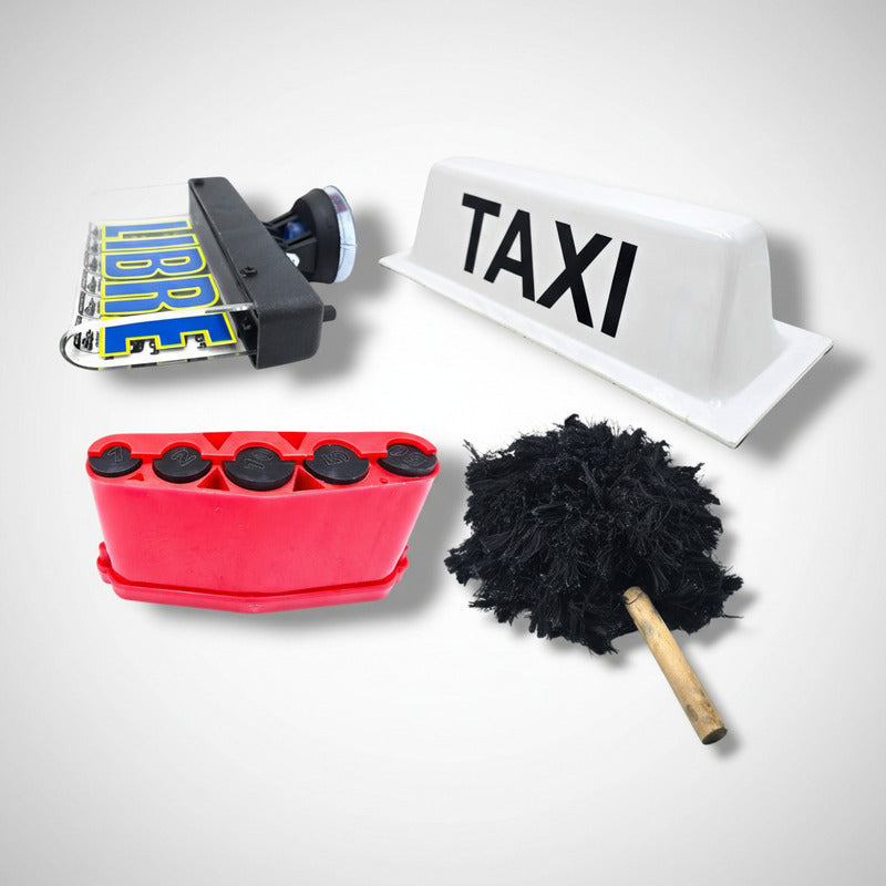 Kit Del Taxista, Letrero, Marimba, Mechudo Y Copete Taxi Rojo