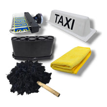 Kit Del Taxista, Letrero, Marimba, Mechudo Trapo Copete Taxi Negro