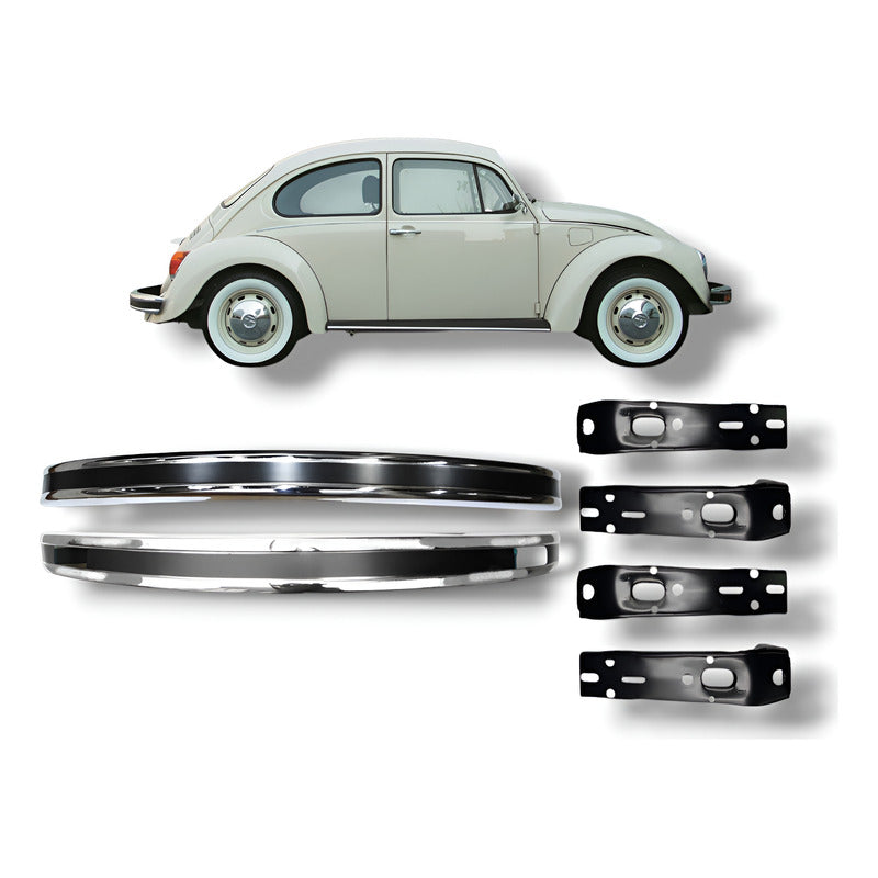 Kit 2 Defensas Vocho Cromadas Del Y Tras Cal 16 + Bracks Cromado Defensas / Negro Bracks