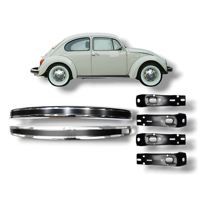 Kit 2 Defensas Vocho Cromadas Del Y Tras Cal 16 + Bracks Cromado Defensas / Negro Bracks