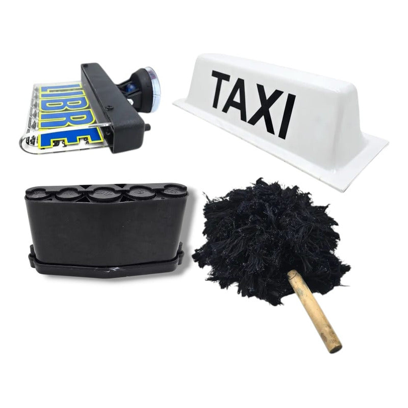 Kit Del Taxista, Letrero, Marimba, Mechudo Y Copete Taxi Negro