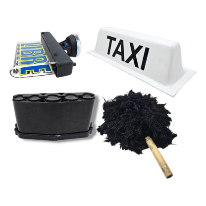Kit Del Taxista, Letrero, Marimba, Mechudo Y Copete Taxi Negro